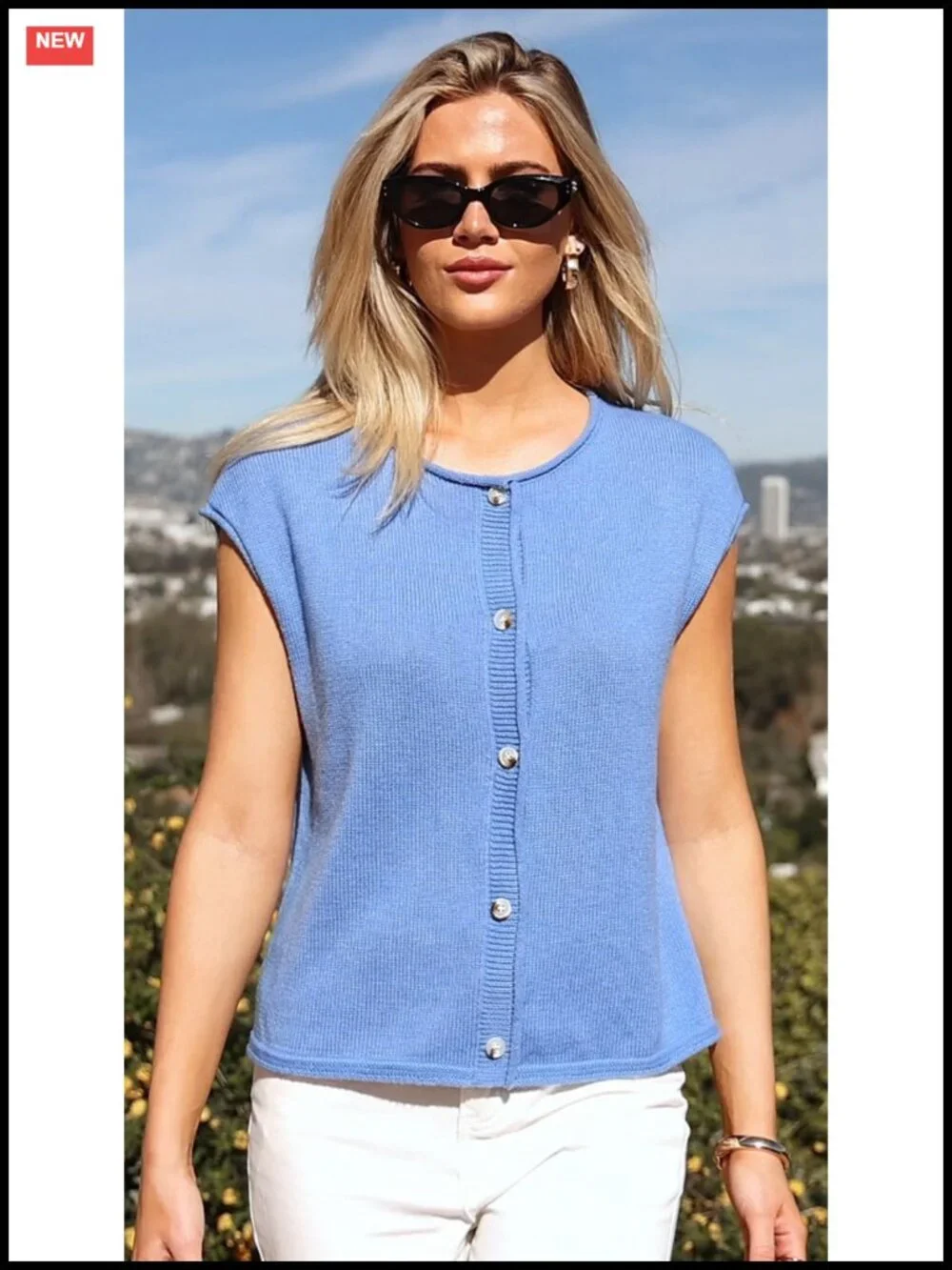 PRETTYGARDEN Women's Knit Sweater Vest Cap Sleeve Button Down Lightweight